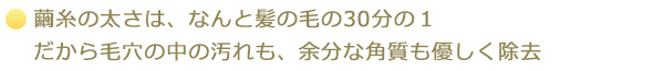 繭糸の太さは、なんと髪の毛の30分の1 だから毛穴の中の汚れも、余分な角質も優しく除去