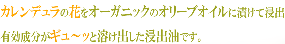 カレンデュラの花をオーガニックのひまわり種子油に漬けて浸出有効成分が溶け出した浸出油