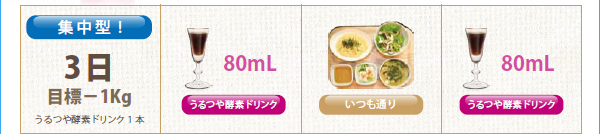 集中型 3日目標-1kg うるつや酵素ドリンク1本