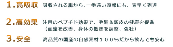 1.高吸収 2.高効果 3.安全